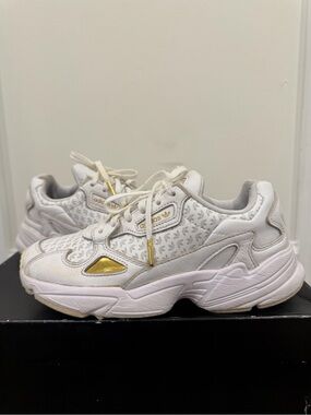 adidas White Sneakers with Gold Accents